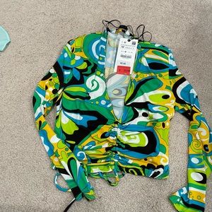 BRAND NEW WITH TAGS ZARA! Swirl pattern top with shoulder pads